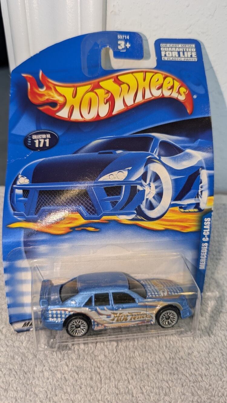 2001 Hot Wheels Mercedes C-Class #171 53714 Blue Chrome Lace Wheels Sealed